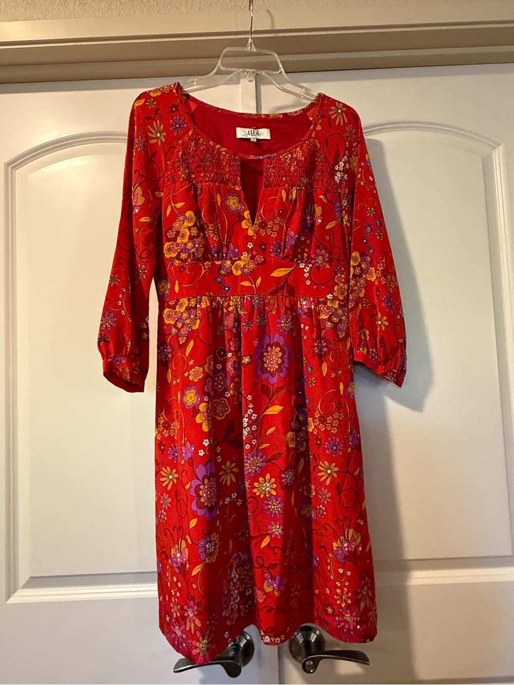 Tibi Bright Red Dress with Multicolor Floral Trim Size 6